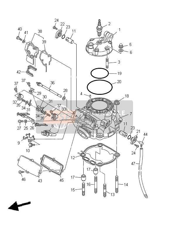 Yamaha YZ250 2002 Cylinder Head for a 2002 Yamaha YZ250