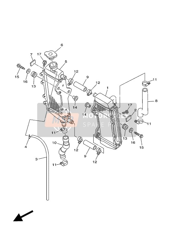 Yamaha YZ250 2016 Radiator & Slang voor een 2016 Yamaha YZ250