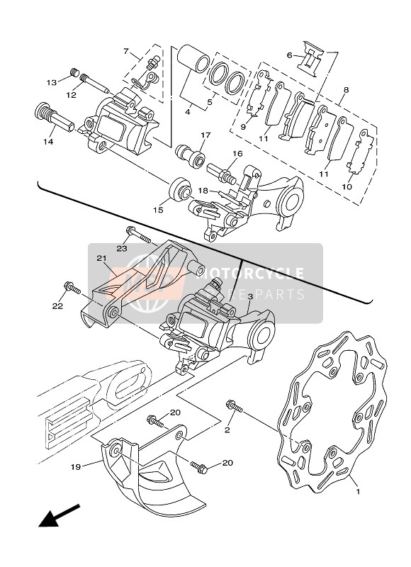 Yamaha YZ250 2016 Pinza freno posteriore per un 2016 Yamaha YZ250