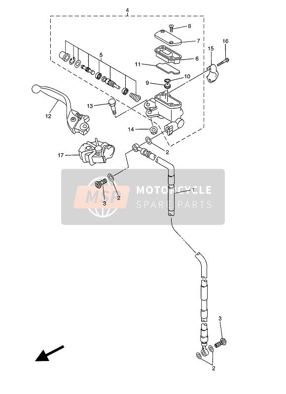 Yamaha YZ250 2016 Hoofdremcilinder voor voor een 2016 Yamaha YZ250