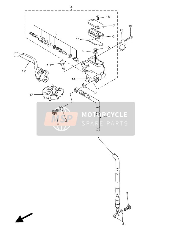 Yamaha YZ250F 2016 Hoofdremcilinder voor voor een 2016 Yamaha YZ250F