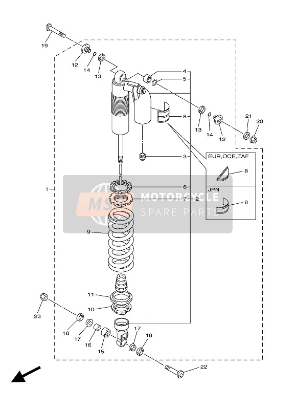 1SM22200F000, Schokdemper Assy, Achter, Yamaha, 0