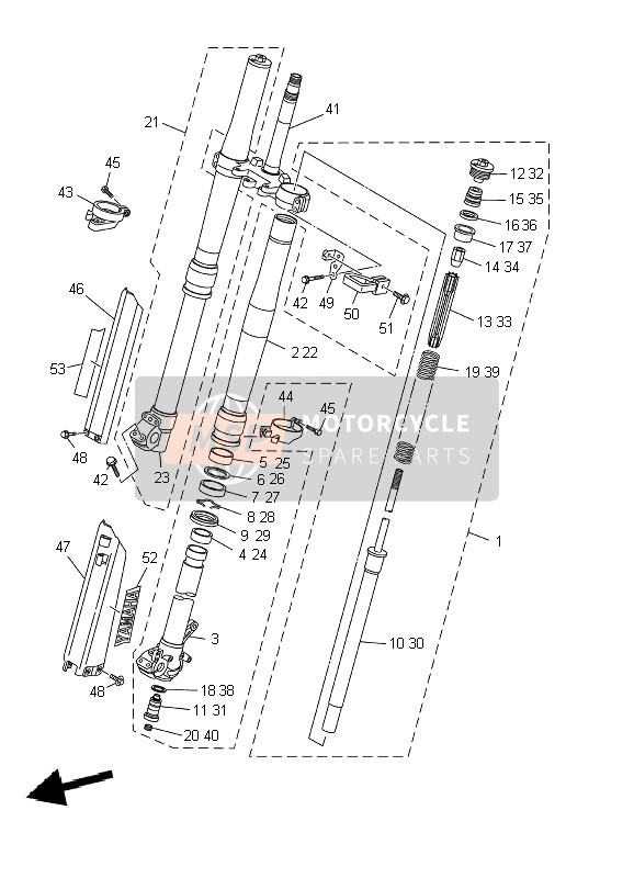 Yamaha YZ250 2002 Forcella anteriore per un 2002 Yamaha YZ250