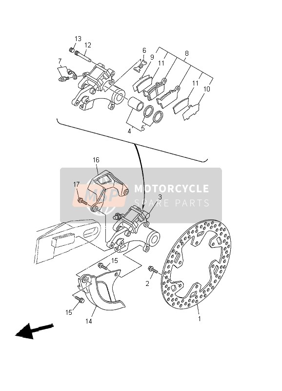 Yamaha YZ250F 2002 Pinza de freno trasero para un 2002 Yamaha YZ250F