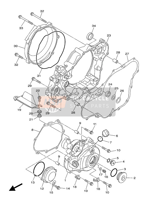 Yamaha YZ450FX 2017 Tapa del cárter 1 para un 2017 Yamaha YZ450FX