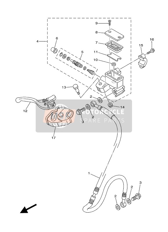 Yamaha YZ85 SW & LW 2017 Pompa freno anteriore per un 2017 Yamaha YZ85 SW & LW