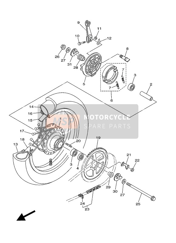 Yamaha TT-R125E 2005 Ruota posteriore per un 2005 Yamaha TT-R125E