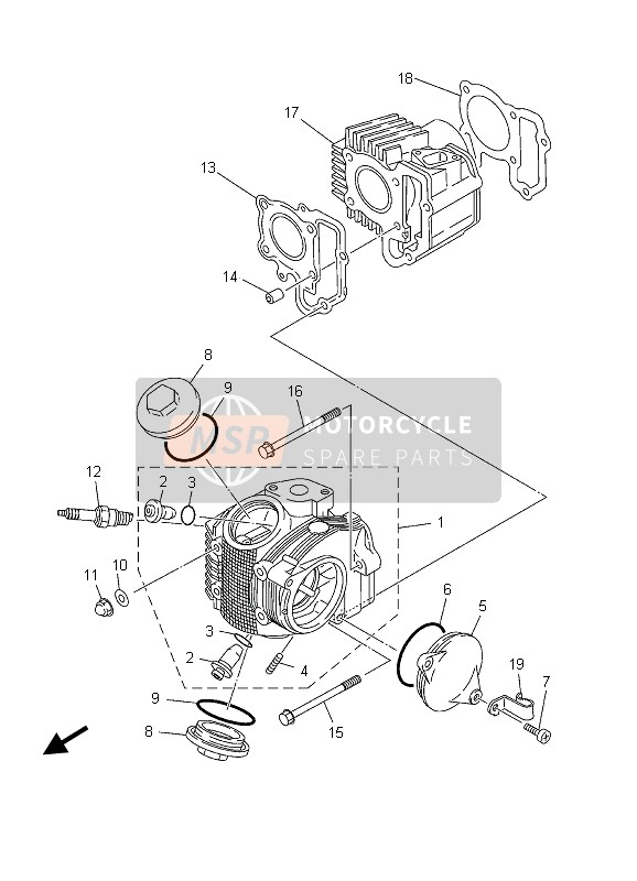 Yamaha TT-R90E 2003 Cylinder Head for a 2003 Yamaha TT-R90E