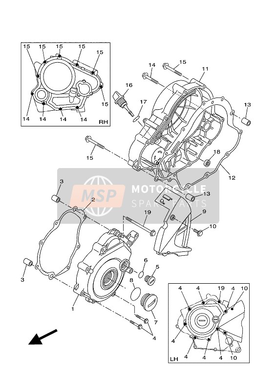 Yamaha WR125X 2009 Tapa del cárter 1 para un 2009 Yamaha WR125X