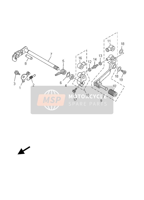 Yamaha TT-R125E SW & LW 2003 Arbre de changement de vitesse pour un 2003 Yamaha TT-R125E SW & LW