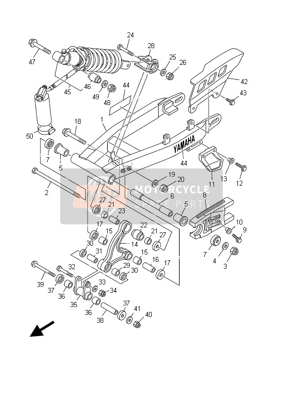 Yamaha TT-R125E SW & LW 2003 Achterarm & Suspensie (LW) voor een 2003 Yamaha TT-R125E SW & LW