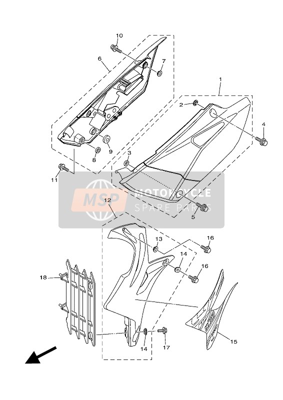 Yamaha YZ85LW 2018 Cubierta lateral para un 2018 Yamaha YZ85LW