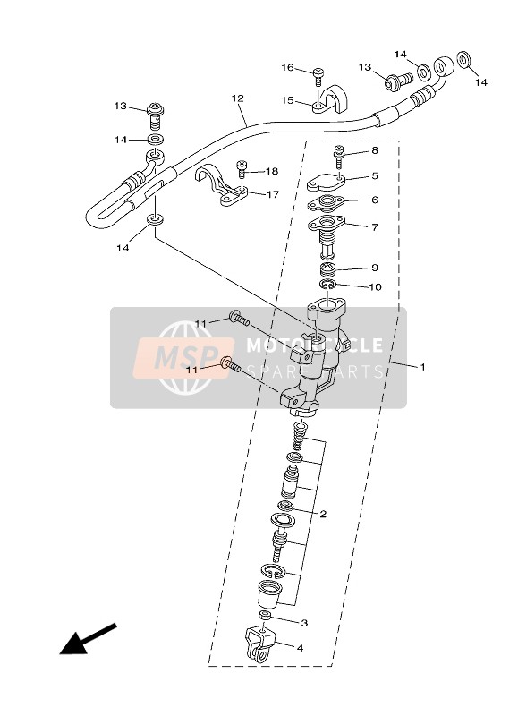 Yamaha YZ250 2018 Cilindro maestro trasero para un 2018 Yamaha YZ250