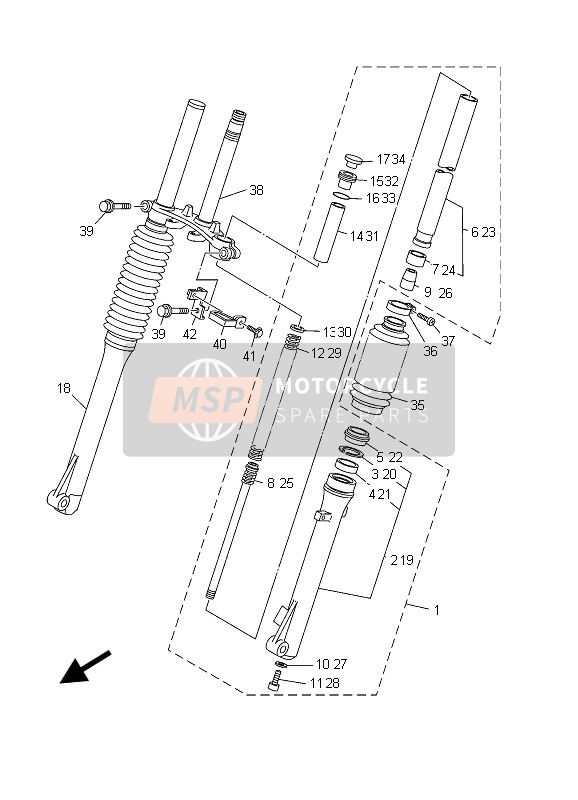 Yamaha TT-R125 SW & LW 2003 Forcella anteriore (SW) per un 2003 Yamaha TT-R125 SW & LW