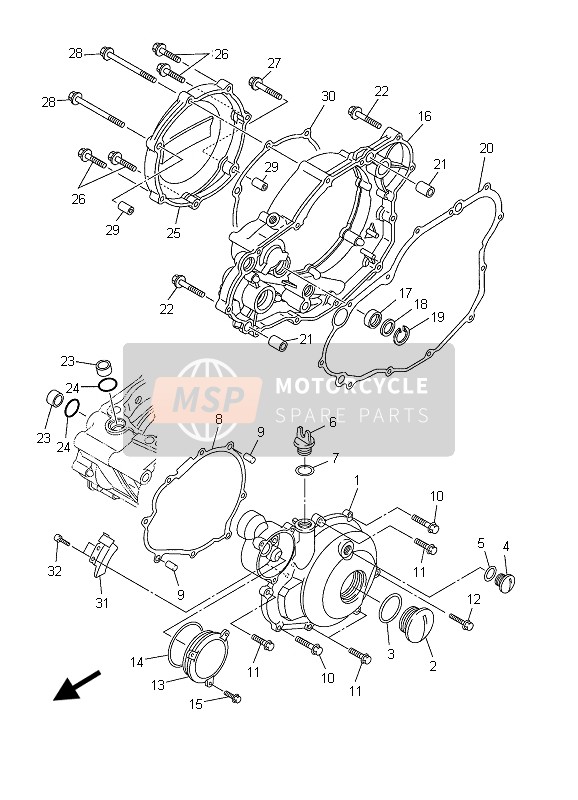 Yamaha WR250F 2003 Tapa del cárter 1 para un 2003 Yamaha WR250F