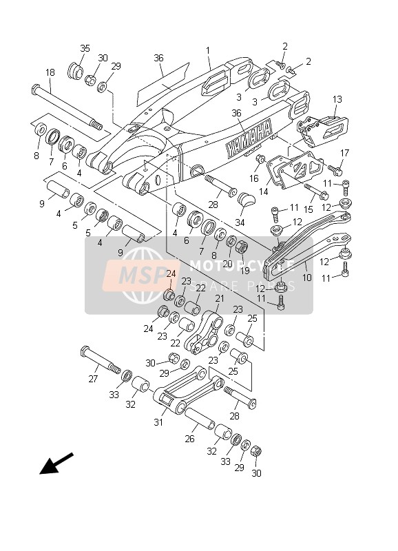 Yamaha WR250F 2003 Brazo trasero para un 2003 Yamaha WR250F