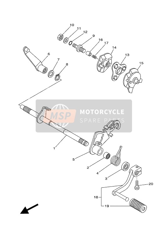 Yamaha TT-R50E 2019 Arbre de changement de vitesse pour un 2019 Yamaha TT-R50E