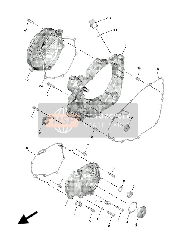 Yamaha YZ250F 2020 Tapa del cárter 1 para un 2020 Yamaha YZ250F