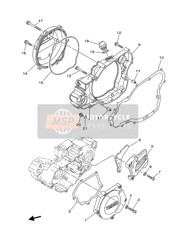 Yamaha YZ250 2021 Tapa del cárter 1 para un 2021 Yamaha YZ250