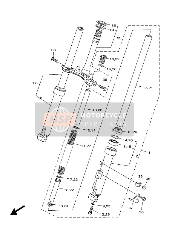 Yamaha TT-R50E 2022 Forcella anteriore per un 2022 Yamaha TT-R50E