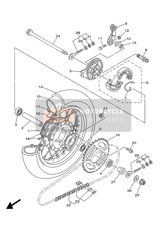 Yamaha TT-R50E 2022 Ruota posteriore per un 2022 Yamaha TT-R50E