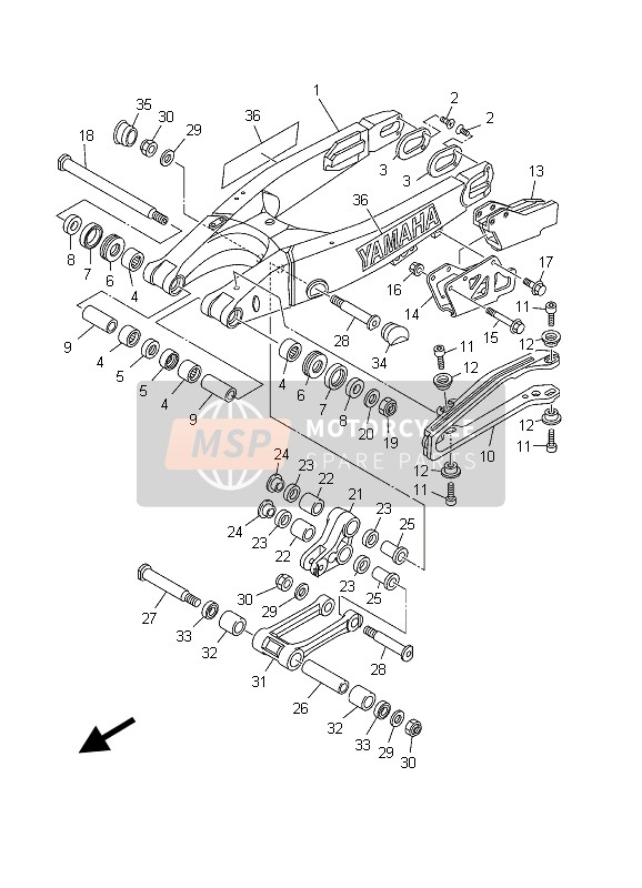 Yamaha YZ125 2003 Brazo trasero para un 2003 Yamaha YZ125