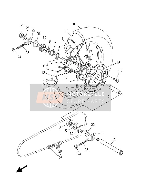 Yamaha YZ250F 2003 Ruota posteriore per un 2003 Yamaha YZ250F