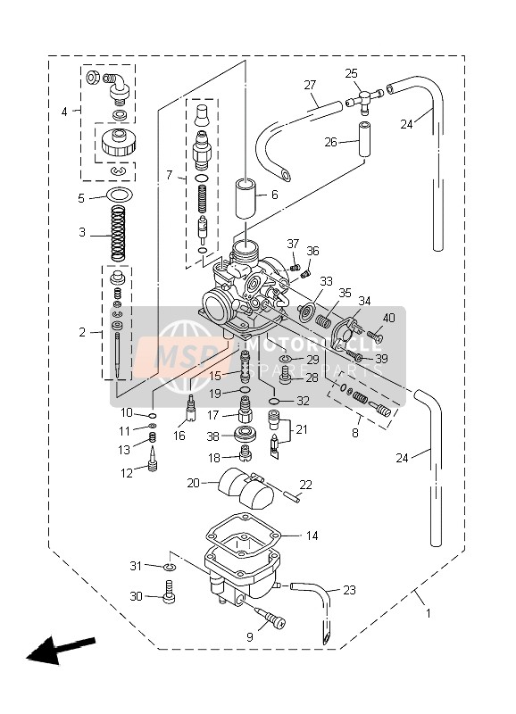 Yamaha TT-R125E SW & LW 2004 Carburador para un 2004 Yamaha TT-R125E SW & LW