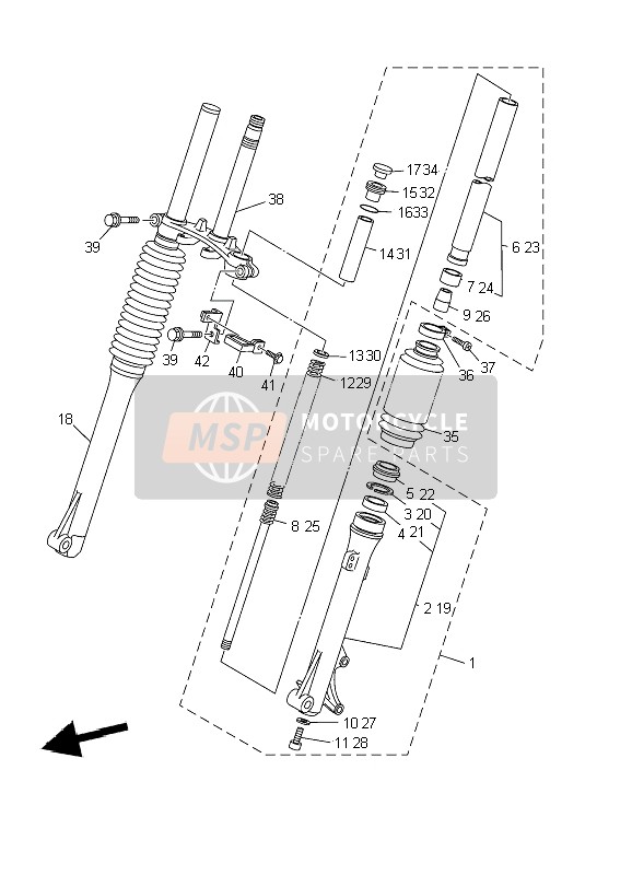 Yamaha TT-R125 SW & LW 2004 Forcella anteriore (LW) per un 2004 Yamaha TT-R125 SW & LW