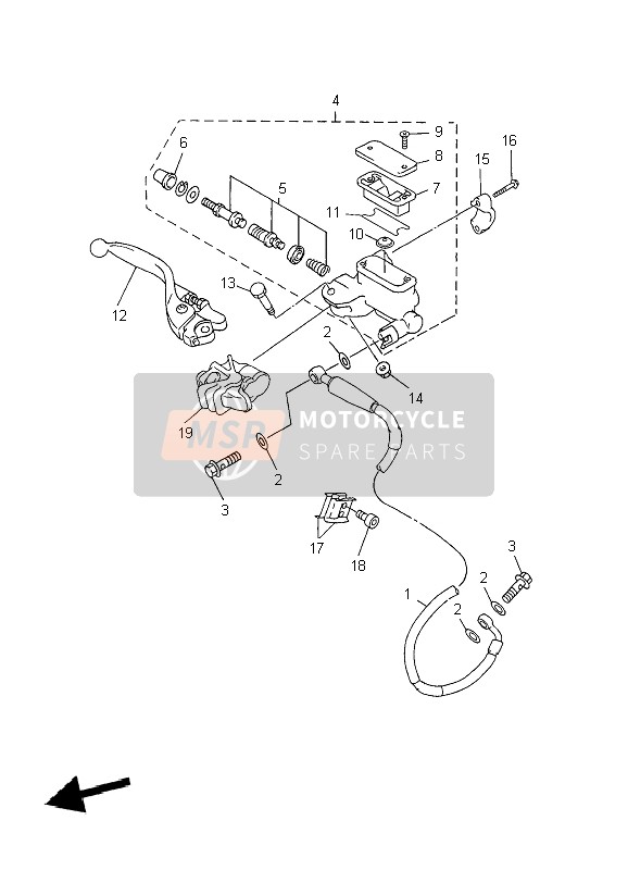 Yamaha WR250F 2004 Pompa freno anteriore per un 2004 Yamaha WR250F