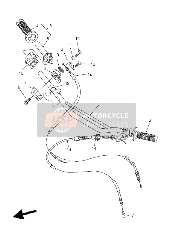 Yamaha YZ250 2004 Manija de dirección & Cable para un 2004 Yamaha YZ250