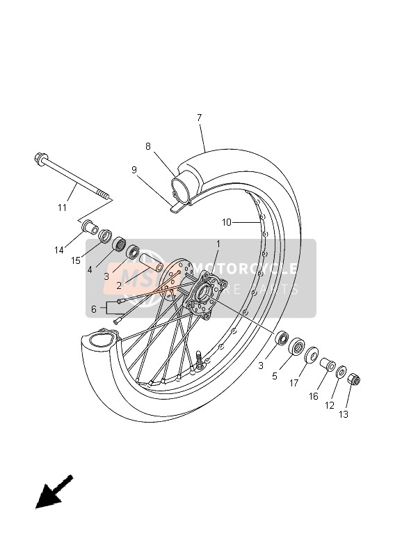 Yamaha TT-R125E SW & LW 2005 Front Wheel (LW) for a 2005 Yamaha TT-R125E SW & LW