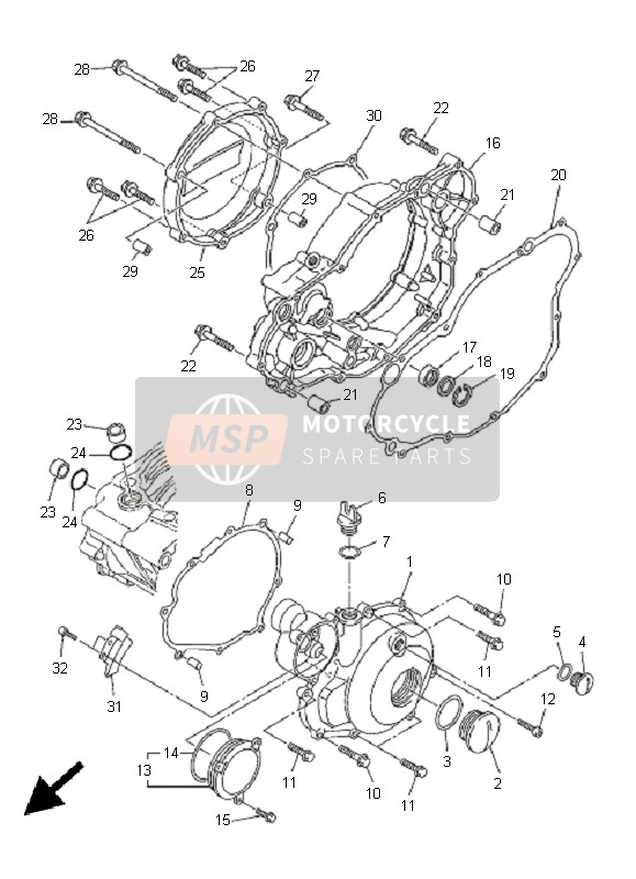 Yamaha WR250F 2005 Tapa del cárter 1 para un 2005 Yamaha WR250F