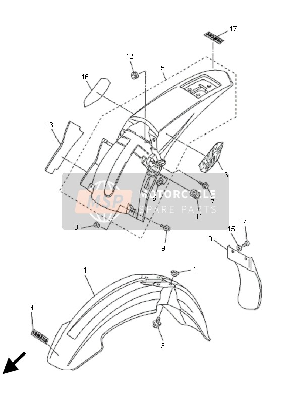 5TJ216108000, Achterspatbord Comp., Yamaha, 4