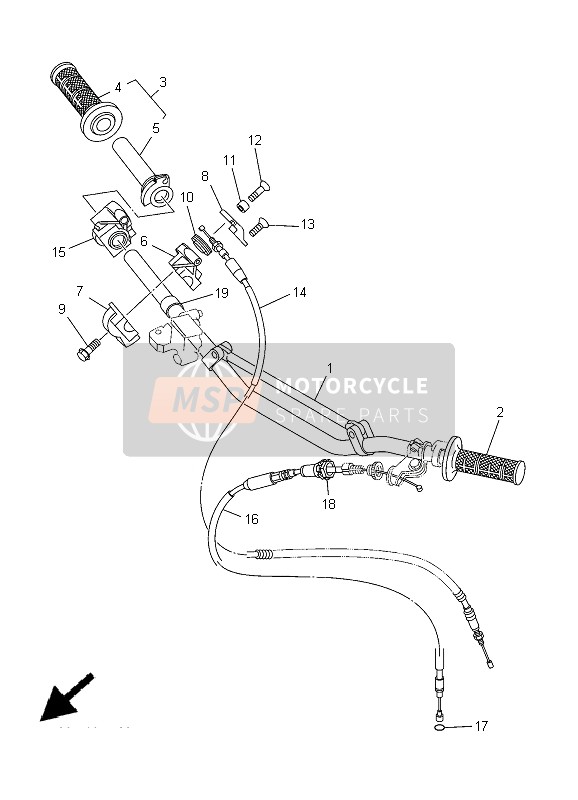 Yamaha YZ125 2005 Poignée de direction & Câble pour un 2005 Yamaha YZ125