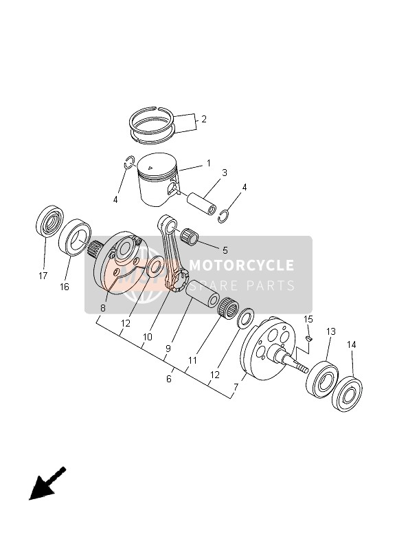 Yamaha YZ250 2005 Crankshaft & Piston for a 2005 Yamaha YZ250