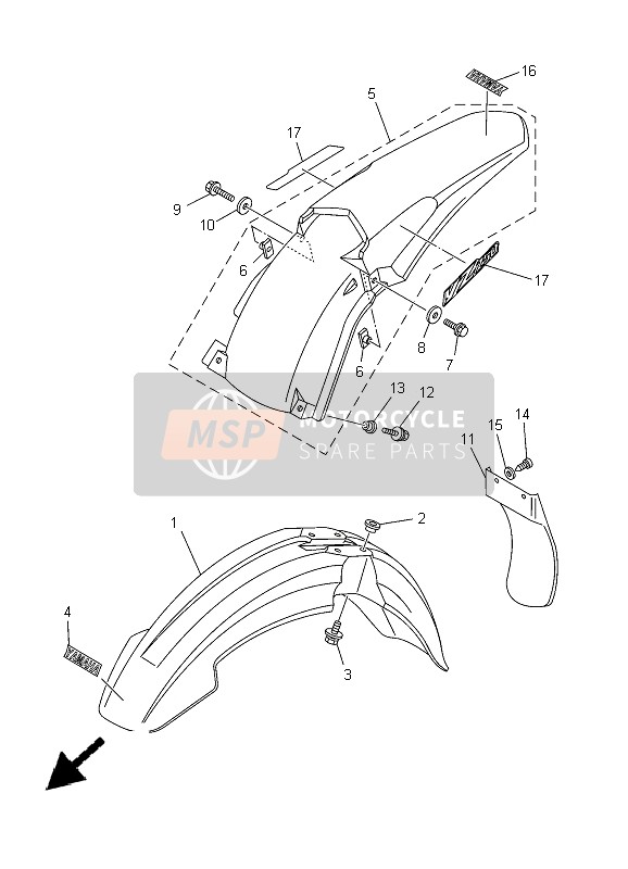 Yamaha YZ250 2005 Parafango per un 2005 Yamaha YZ250