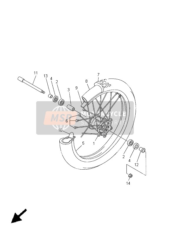 Yamaha YZ250F 2005 Ruota anteriore per un 2005 Yamaha YZ250F