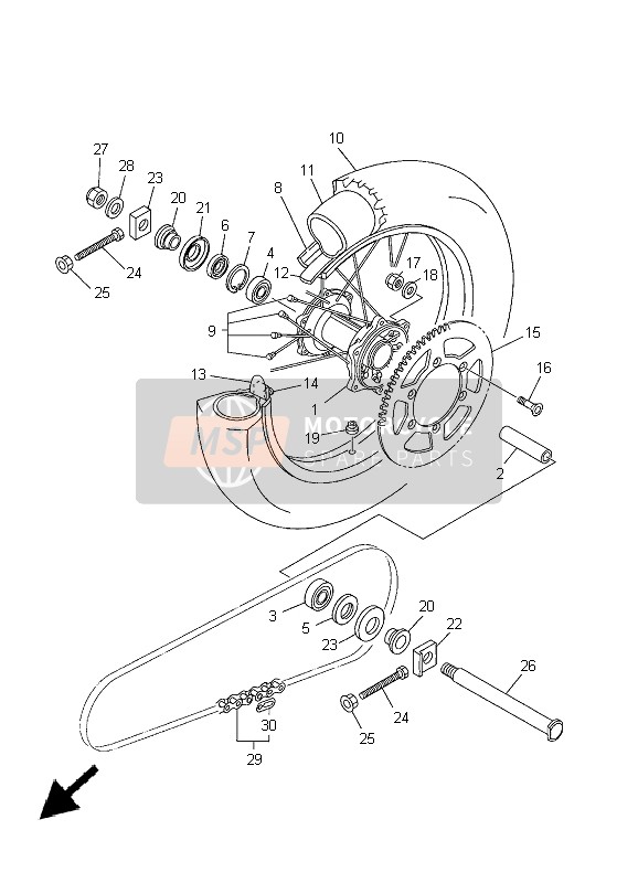 Yamaha YZ250F 2005 Ruota posteriore per un 2005 Yamaha YZ250F