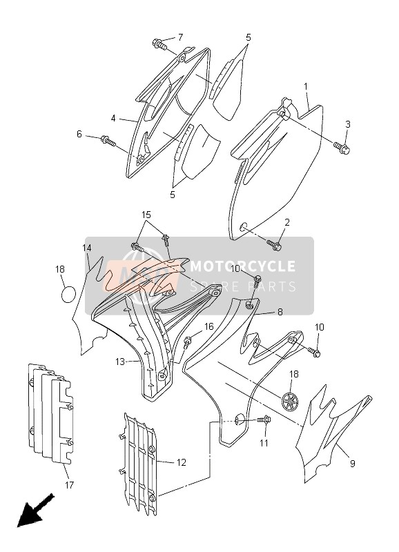 Yamaha YZ450F 2005 Cubierta lateral para un 2005 Yamaha YZ450F