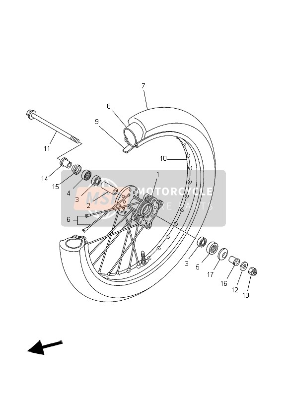 Yamaha TT-R125E SW & LW 2006 Front Wheel (LW) for a 2006 Yamaha TT-R125E SW & LW