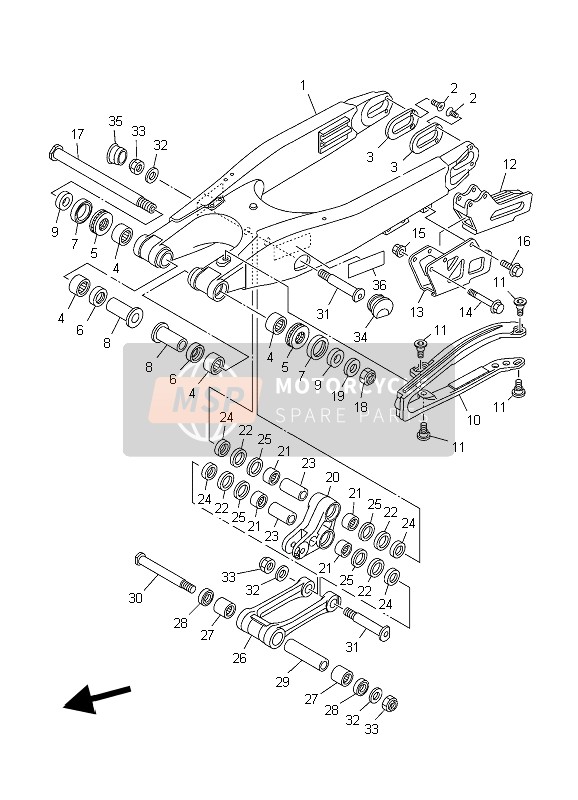 Yamaha YZ125 2006 Braccio posteriore per un 2006 Yamaha YZ125