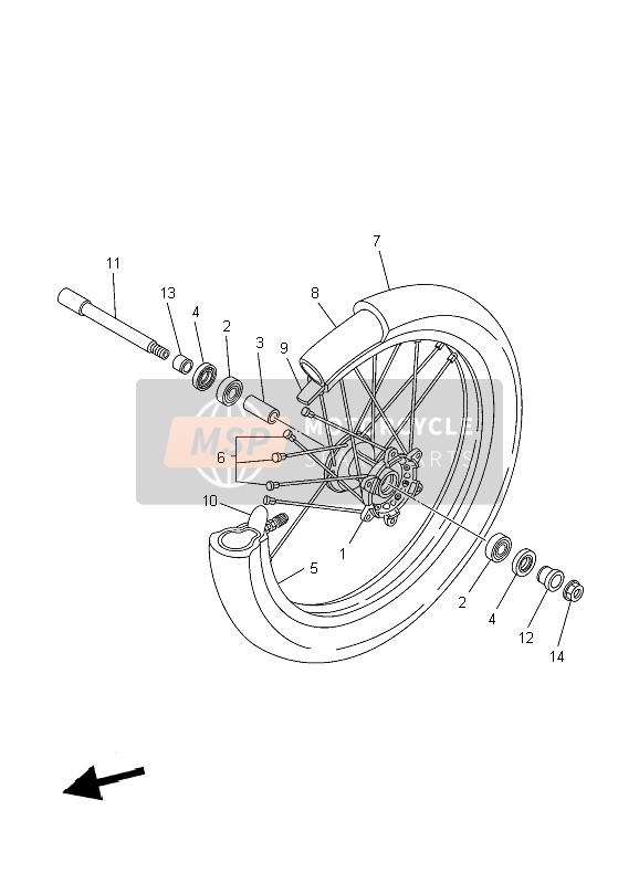 Yamaha YZ250 2006 Ruota anteriore per un 2006 Yamaha YZ250