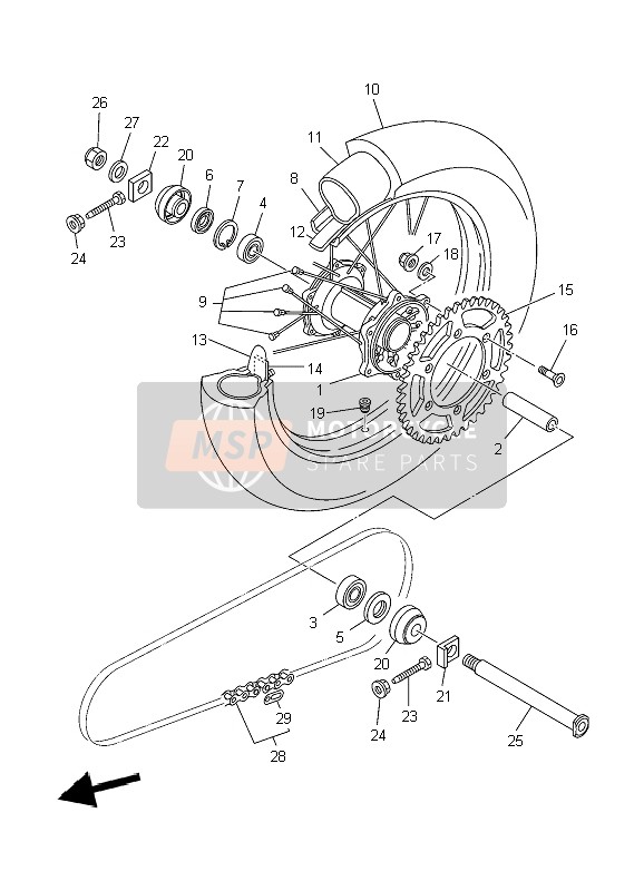 Yamaha YZ250 2006 Ruota posteriore per un 2006 Yamaha YZ250