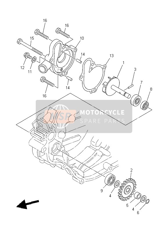 Yamaha YZ125 2007 Waterpomp voor een 2007 Yamaha YZ125