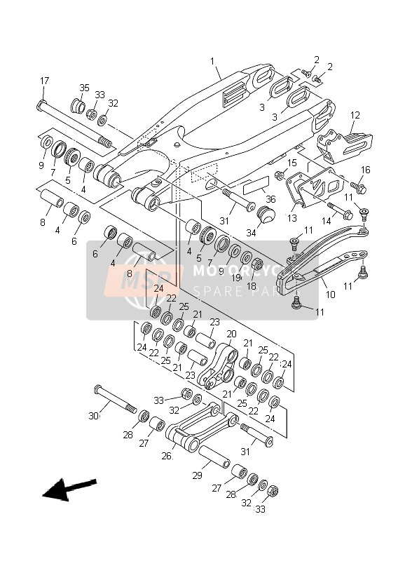 Yamaha YZ250 2007 Rear Arm for a 2007 Yamaha YZ250