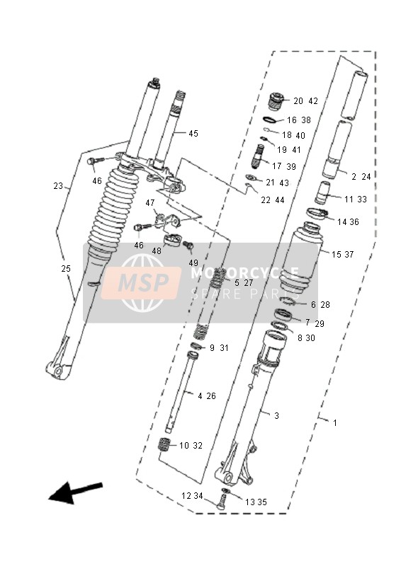 Yamaha TT-R125E SW & LW 2008 Fourche avant pour un 2008 Yamaha TT-R125E SW & LW