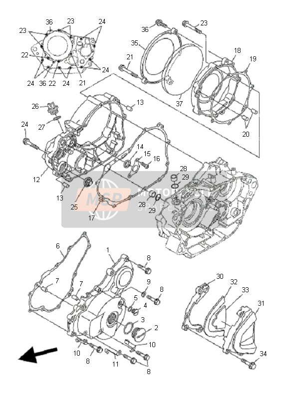 Yamaha WR250R 2008 Crankcase Cover 1 for a 2008 Yamaha WR250R