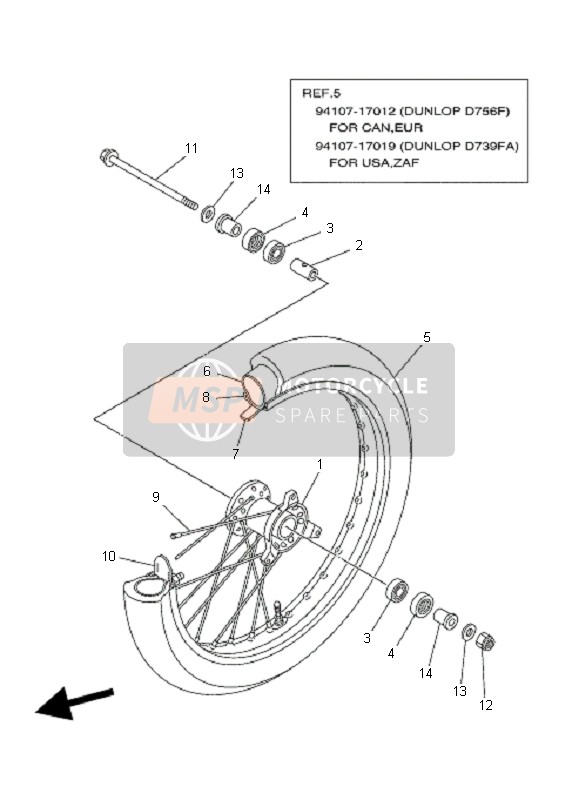 Yamaha YZ85 SW & LW 2008 Ruota anteriore per un 2008 Yamaha YZ85 SW & LW