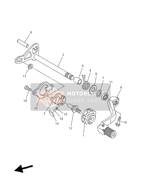 Yamaha YZ125 2008 Arbre de changement de vitesse pour un 2008 Yamaha YZ125